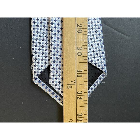 Mens Silk Tie Handmade 100% Silk Blue Geometric Career Office Dress Workwear - Picture 2 of 8